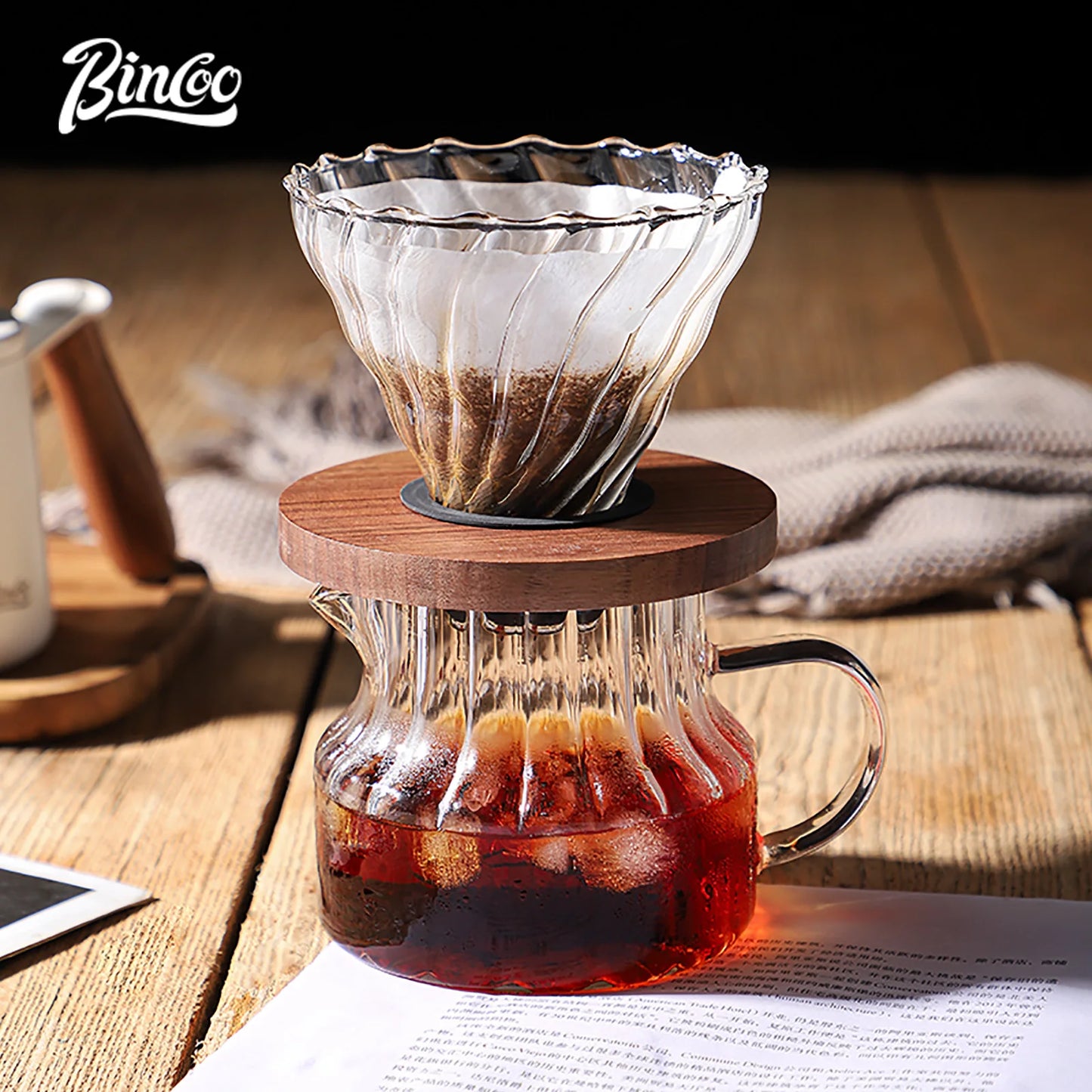 Bincoo 500ml Pour Over Coffee Maker Set Glass Carafe Coffee with Glass Coffee Filter Drip Coffee Maker Set for Home or Office
