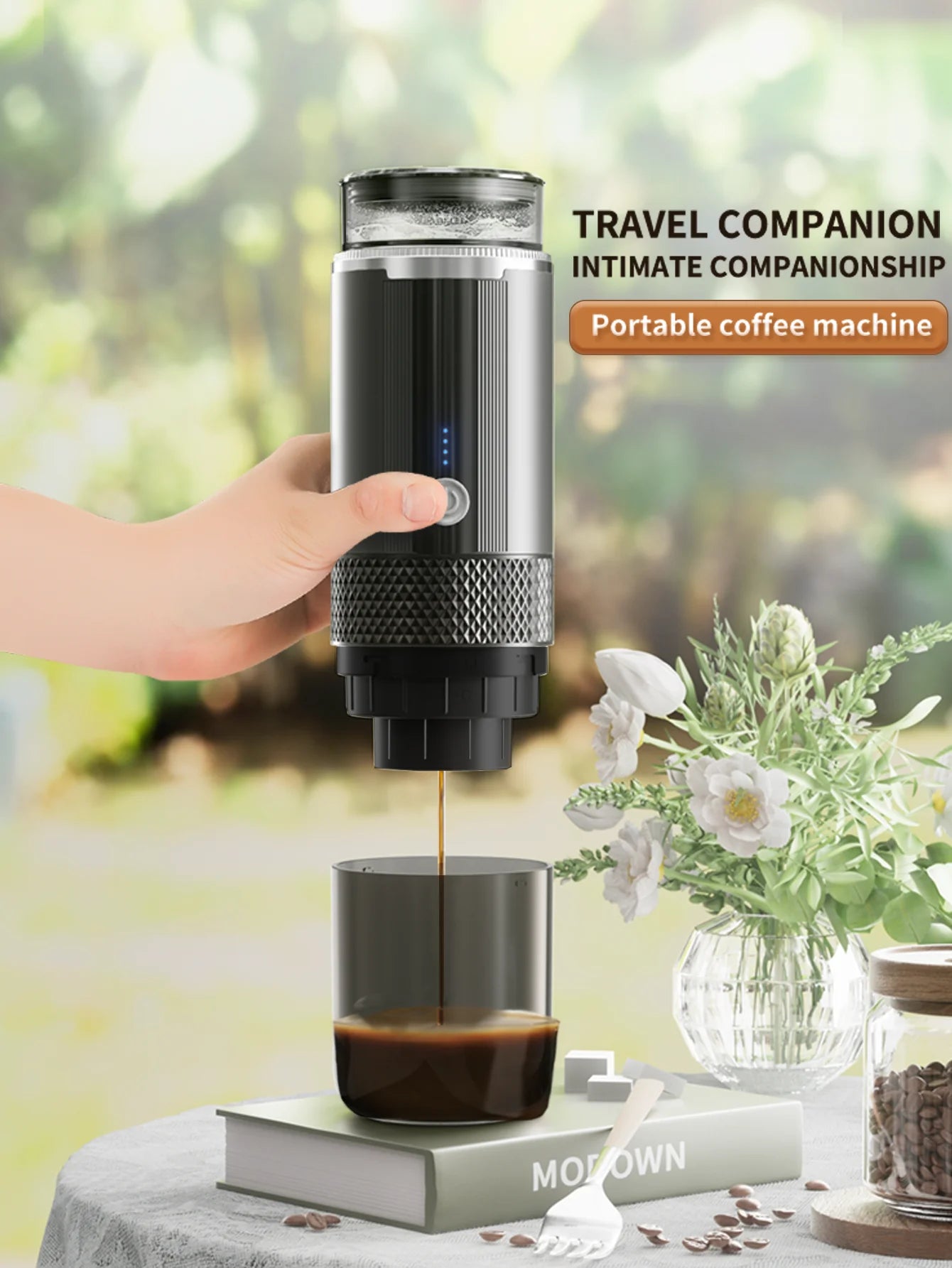 Portable Capsule Coffee Machine with 2-in-1 Design, One-Touch Dual Extraction, Compatible with Tea and Coffee Capsules, Essential for Car, Home, and Travel, Recommended for Office and Camping