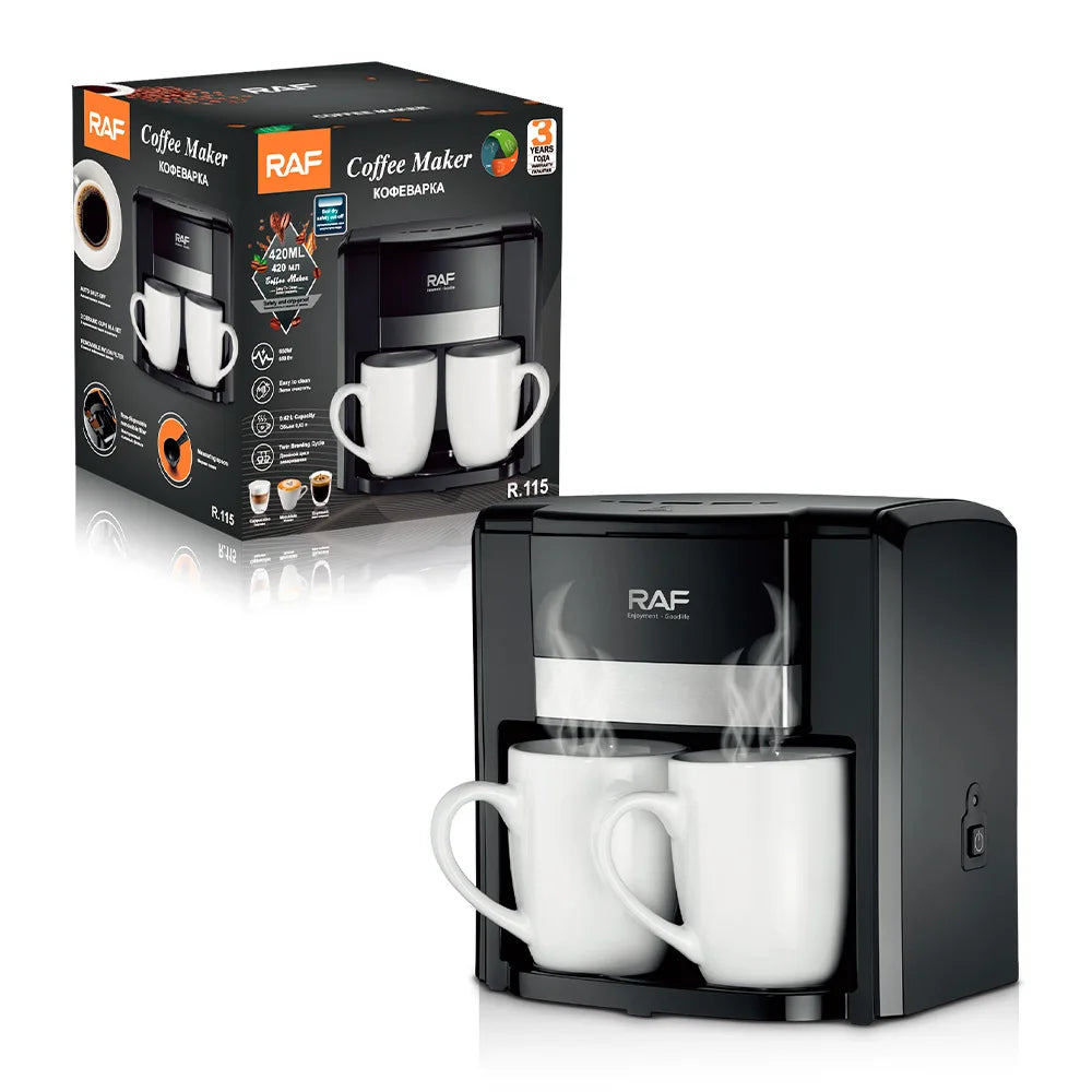 Home Use Small Semi-Automatic Coffee Machine American Drip Coffee Maker Double Cup Automatic Moka Pot